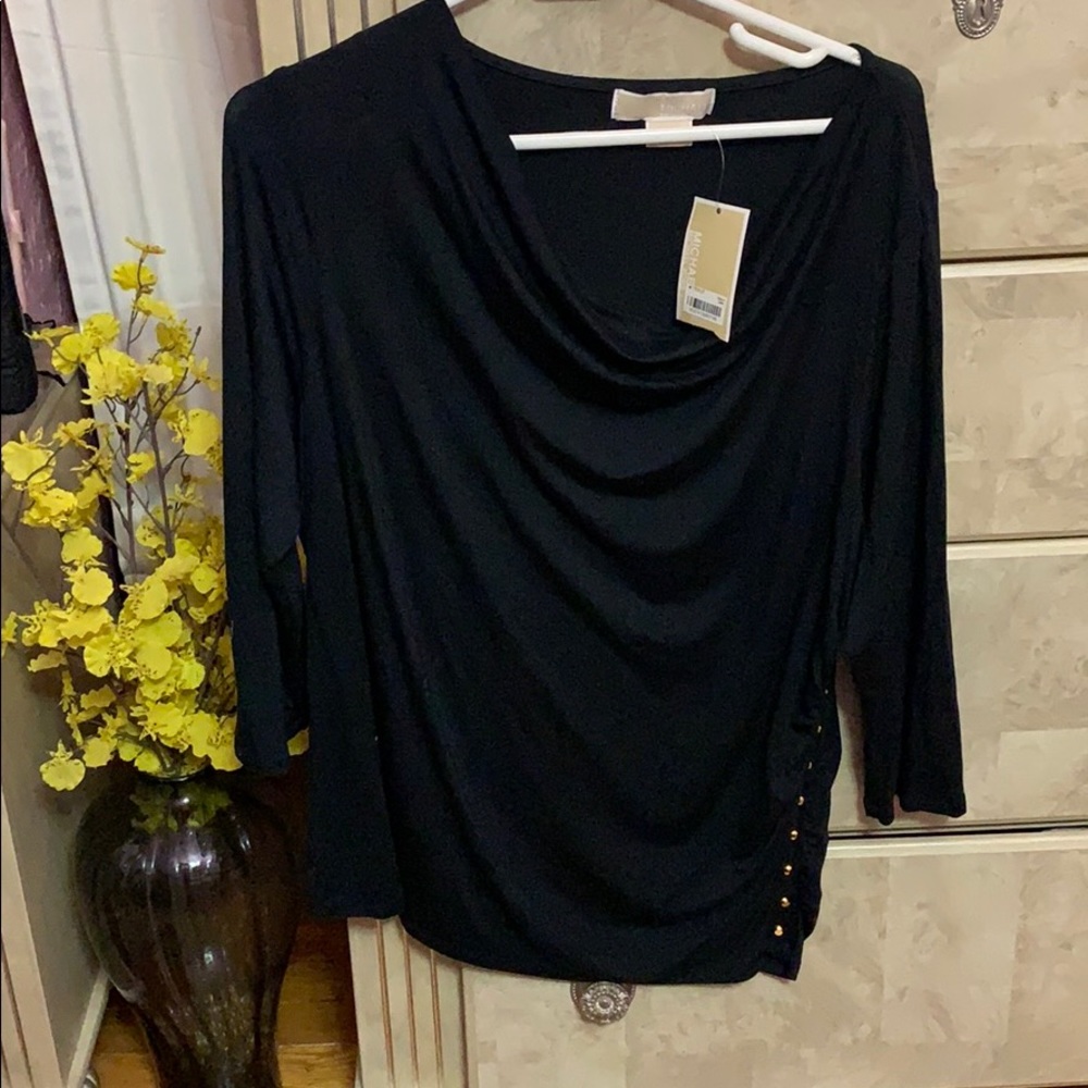 MICHAEL KORS draped black knit top